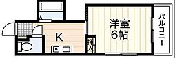 ヴィラ千田 1Kの間取図画像