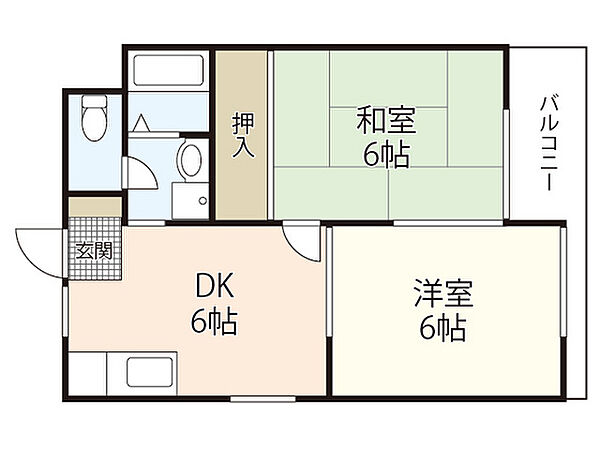 広島県広島市西区田方1丁目(賃貸マンション2DK・2階・45.00㎡)の写真 その2