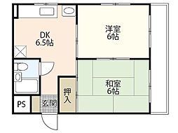 大松庚午ビル 4階2DKの間取り