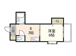 タウン己斐西 2階1Kの間取り