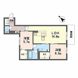 グリーンセント矢賀 1階2LDKの間取り