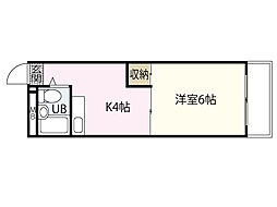 バス 大芝町下車 徒歩4分の賃貸マンション 1階1Kの間取り