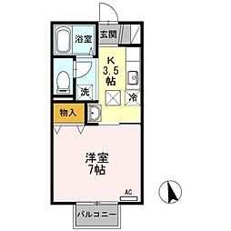 エレーネ下木戸 1Kの間取図画像
