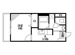 第3ロイヤル礎 1Kの間取図画像