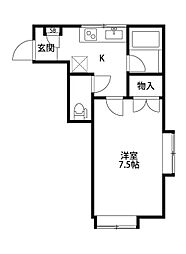 カサベルテ旭町 1Kの間取図画像
