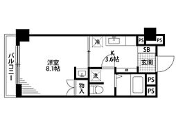 マンション礎 1Kの間取図画像