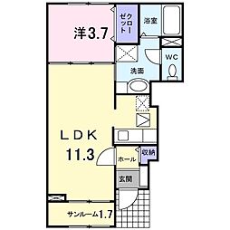 カルム河渡 1LDKの間取図画像