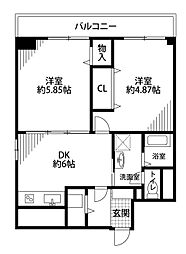 古町ツインタワーハイツ 2DKの間取図画像