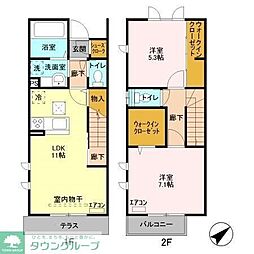 アプローチ 1階2LDKの間取り