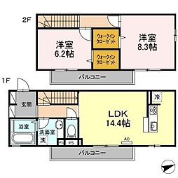 ディアコート本木 2階2LDKの間取り