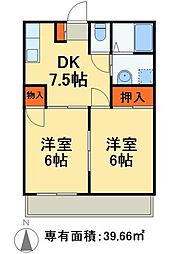 つくばエクスプレス 南流山駅 徒歩7分の賃貸アパート 1階2DKの間取り