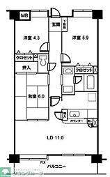 シュティーレ松原 705 7階2SLDKの間取り