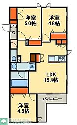 ライトガーツェおおたか 3階3LDKの間取り