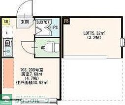 ハーモニーテラス東綾瀬 2階ワンルームの間取り