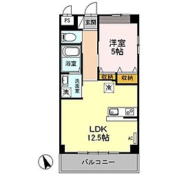 第一フラワーマンション弐番館 2階1LDKの間取り