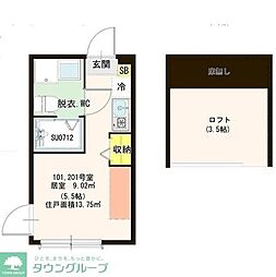 ソレイユ北綾瀬 1階ワンルームの間取り