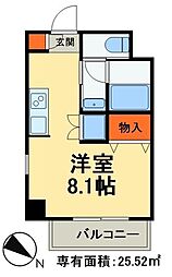 JR常磐線 北松戸駅 徒歩4分の賃貸マンション 3階ワンルームの間取り