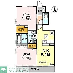 つくばエクスプレス 六町駅 徒歩25分の賃貸アパート 1階2DKの間取り
