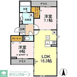 Riziere六町 305 3階2LDKの間取り