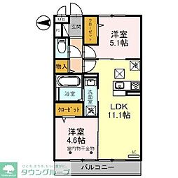 オークリーフ三郷B 2LDKの間取図画像