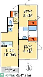 コーポリリィ 2LDKの間取図画像