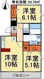 プレミールB 2LDKの間取図画像