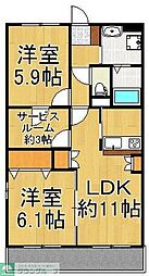 ランドロードUB棟 2SLDKの間取図画像