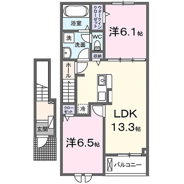 プラシードＡ ｜広島県福山市春日町6丁目(賃貸アパート2LDK・2階・59.58㎡)の写真 その2