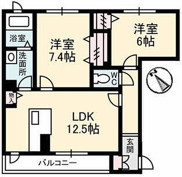 シャーメゾン新涯　Ａ棟 ｜広島県福山市新涯町5丁目(賃貸アパート2LDK・1階・59.64㎡)の写真 その2