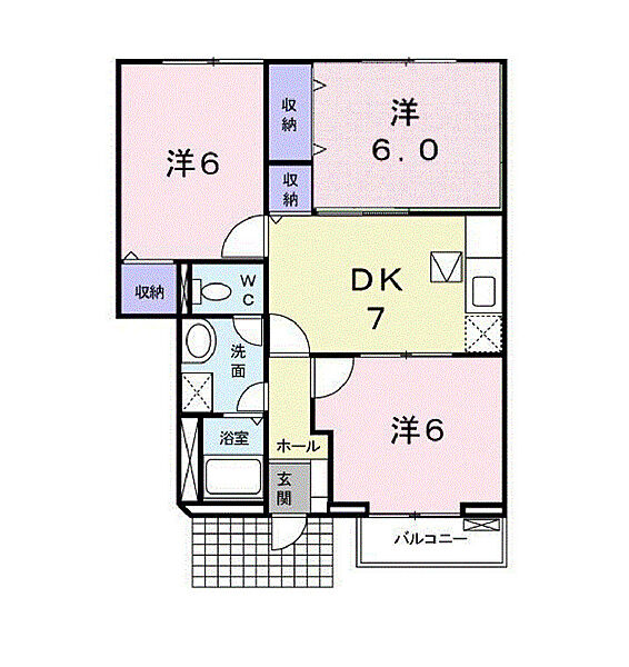 フォンテーヌＢ ｜広島県福山市山手町7丁目(賃貸アパート3DK・1階・57.48㎡)の写真 その2