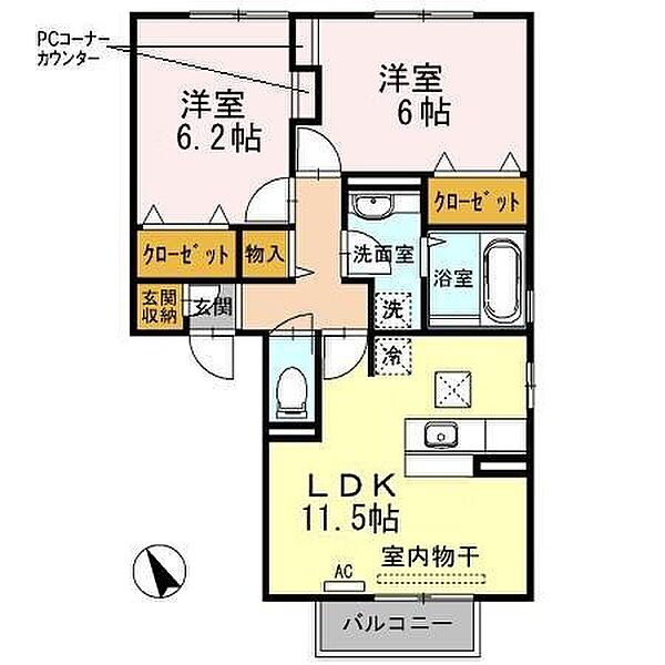 グラシアスIII ｜広島県福山市南手城町1丁目(賃貸アパート2LDK・1階・58.81㎡)の写真 その2