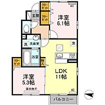 D-room椿  ｜ 広島県福山市神辺町大字川南（賃貸アパート2LDK・1階・51.57㎡） その2