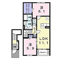 デルソーレＡ 203 ｜ 広島県福山市津之郷町大字津之郷1199番地1（賃貸アパート2LDK・2階・58.60㎡） その2