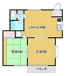 豊里ハイツ 2LDKの間取図画像
