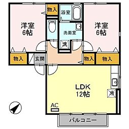 ラ・ヴィーダーB 2LDKの間取図画像