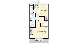 ルーエン・ハイム 1LDKの間取図画像