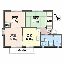 ディアス北条D棟 3DKの間取図画像