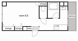 シティヒルズ2 1Kの間取図画像