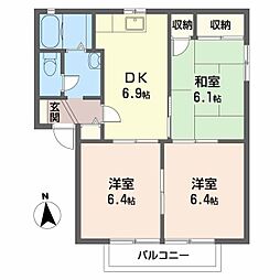 フォーレス井上A棟 3DKの間取図画像