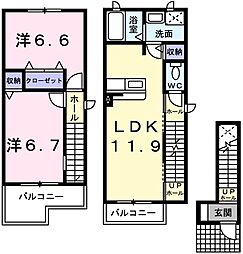 メゾン・ド・リジェールS棟 2LDKの間取図画像