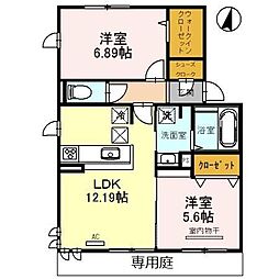 グランレーヴ弐番館 2LDKの間取図画像