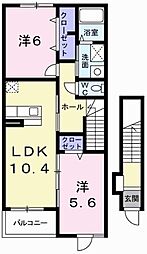 サンリット・ベルB 2LDKの間取図画像