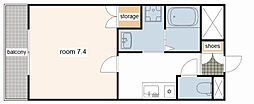 シモノダマンションイッセイ 1Kの間取図画像