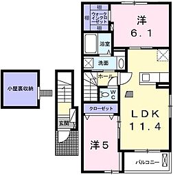 フェリア福新B 2LDKの間取図画像