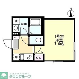 ベイルームハイム大和中央A 1Kの間取図画像