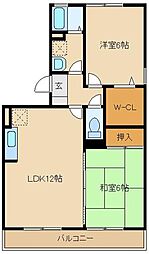 レジデンス海老名B棟 2LDKの間取図画像