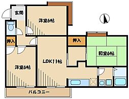 東林間コーポフロンティア 3LDKの間取図画像