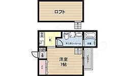 グリーンリーフ香ヶ丘 1階ワンルームの間取り