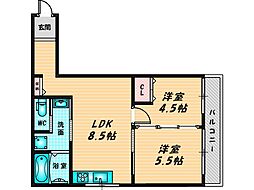 グロースコート弥刀 1階2DKの間取り