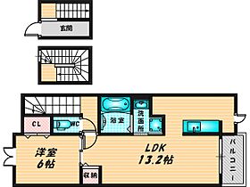 クリスタルガーデン カラー  ｜ 大阪府東大阪市衣摺3丁目8-35（賃貸アパート1LDK・3階・57.00㎡） その2